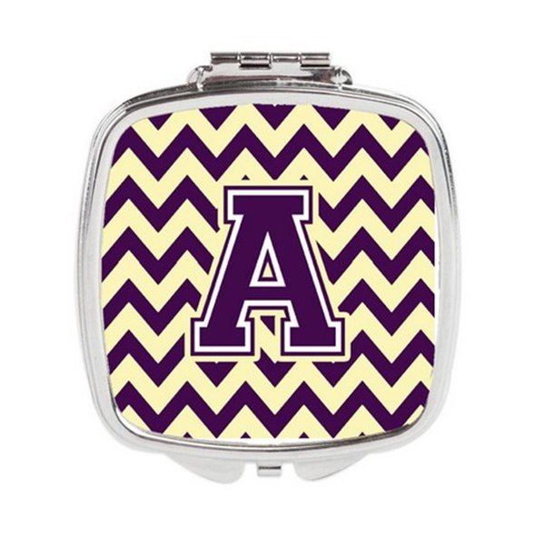 Carolines Treasures Letter A Chevron Purple and Gold Compact Mirror CJ1058-ASCM